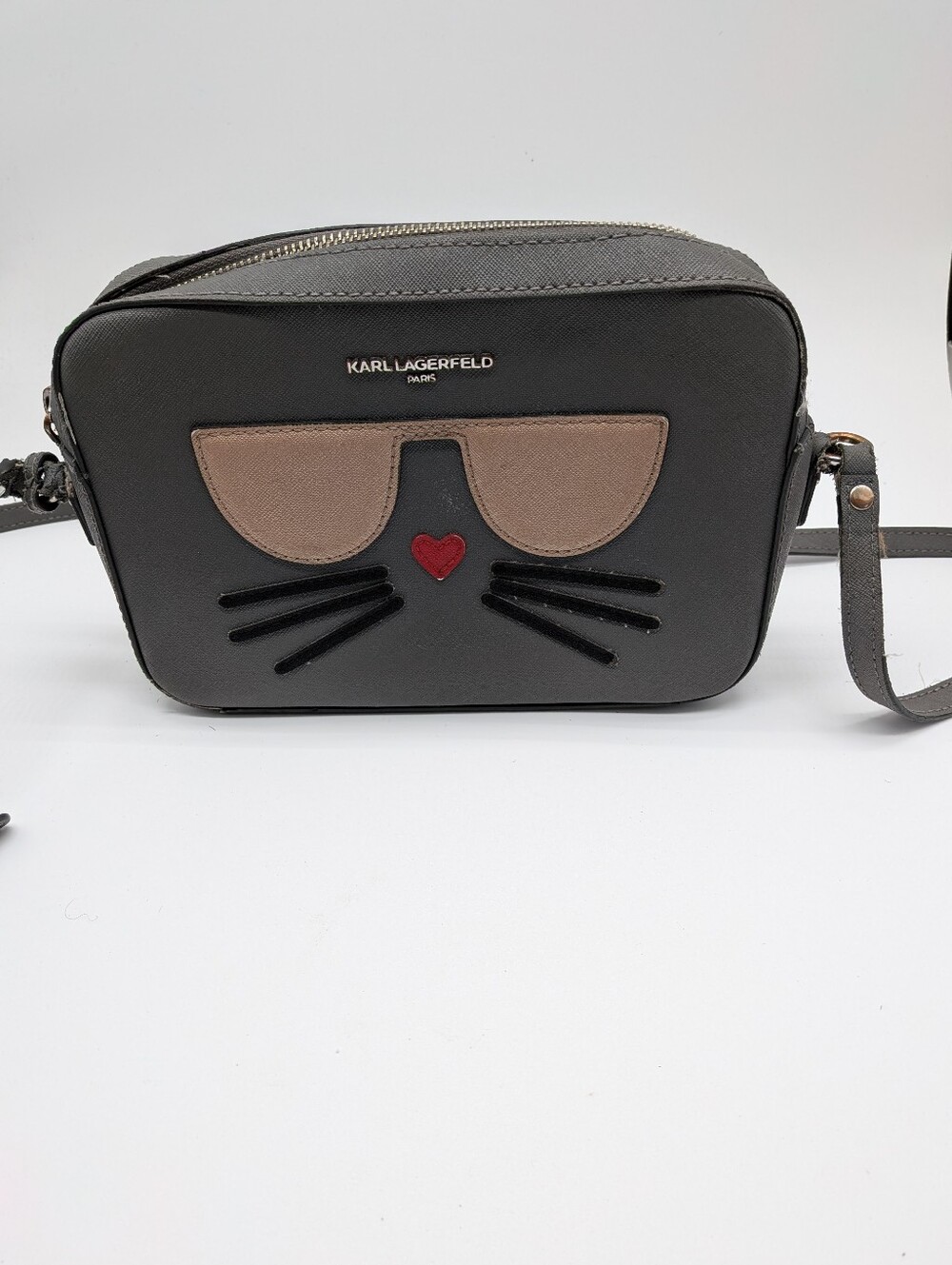 Karl Lagerfeld Gray Crossbody Bag with Cat Face Applique